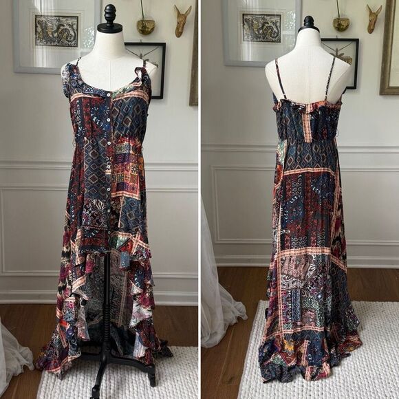 Suki So Juliet Hi Low Kasbah Print Tiered Ruffle Bandana Patchwork Boho Dress $3 - Picture 2 of 11